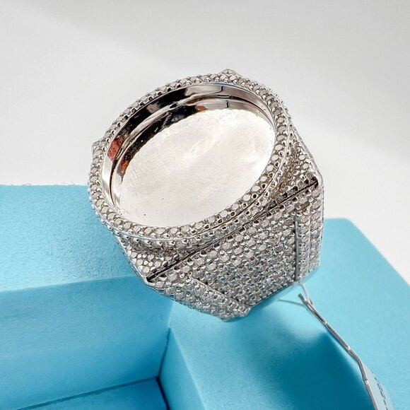 925 Sterling Sliver Moissanite 1inch diameter Picture Ring, 6.138ctw VVS Stones - Picture 4 of 7